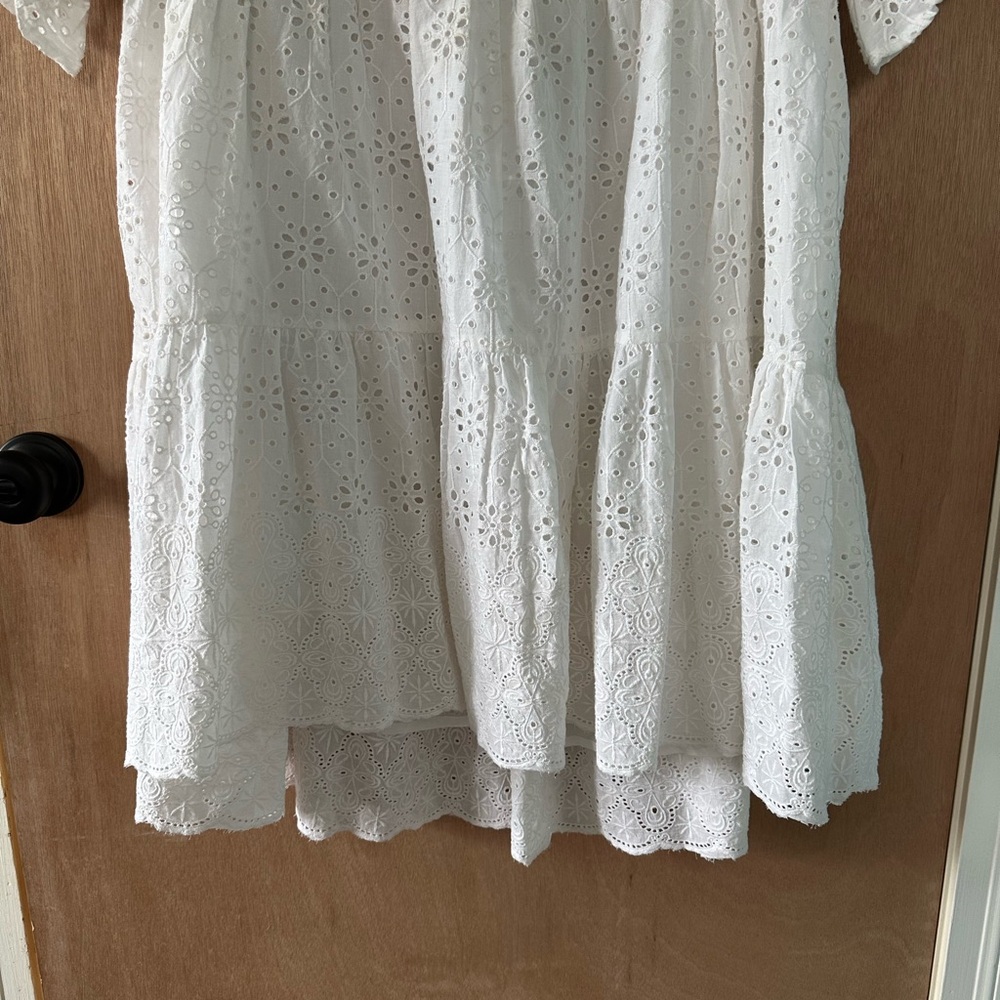Sundance White Eyelet Embroidered Cotton Hi-Low Tiered Dress Boho Petite LG PL - Picture 4 of 6